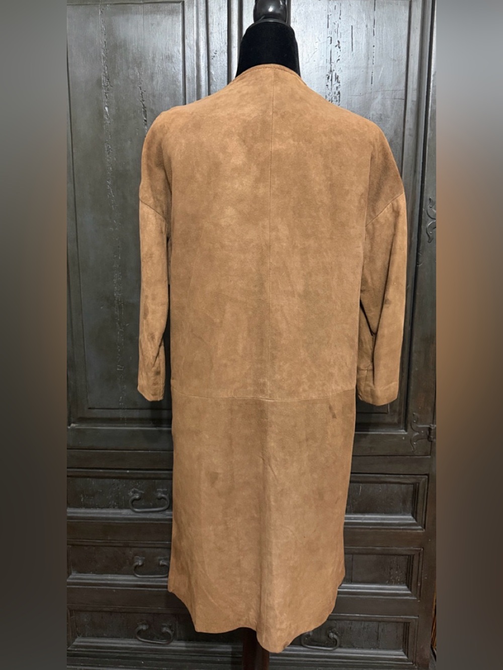No label genuine Brown Suede long button down jacket- size Medium ***needs TLC - Picture 2 of 9